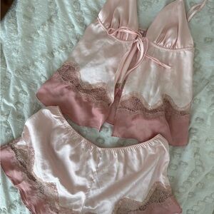 Victoria's Secret Pink Satin Pajama Set with Lace